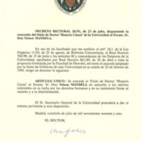 Real Decreto rectoral disponiendo la concesión del honoris causa a Nelson Mandela