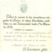 Libro de Asiento de las Investiduras de Doctor de todas las Facultades, 1856-1862,  