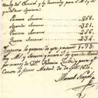 Cuenta general dada por Manuel Nápoli. y recibí de Frédéric Quilliet. 30 septiembre 1810