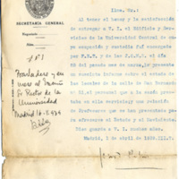 Copia del oficio de remisión al Jefe de Archivos y Bibliotecas del informe del estado de los locales en la sede de San Bernardo