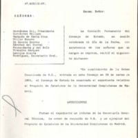 Copia del acta del Consejo de Estado, informando sobre el proyecto de estatutos de la Universidad Complutense de 1985